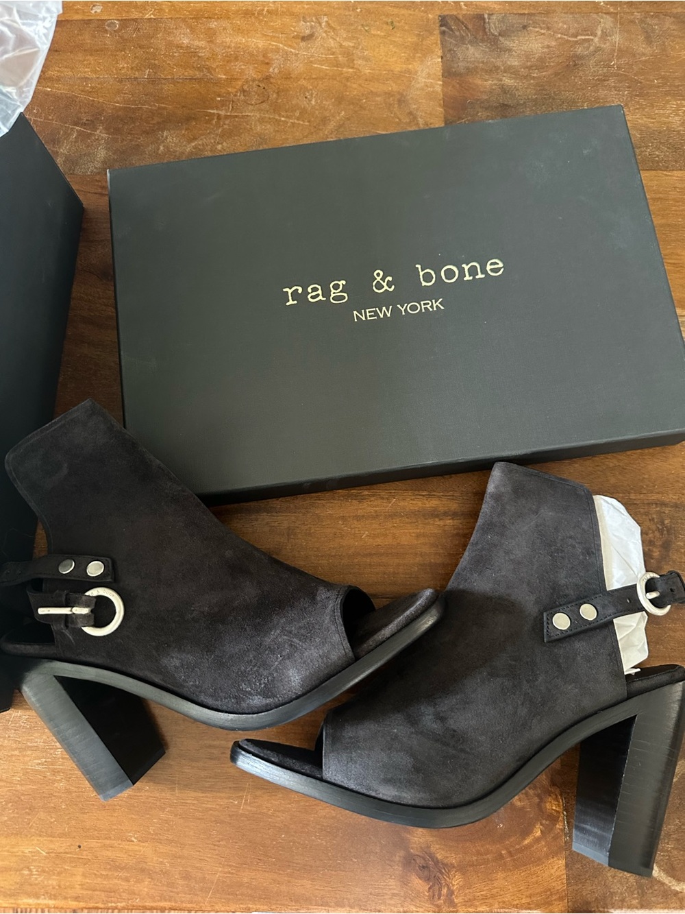 Rag‎ & Bone Wyatt Sandal asphalt suede brown leather heels size 39.5 NEW